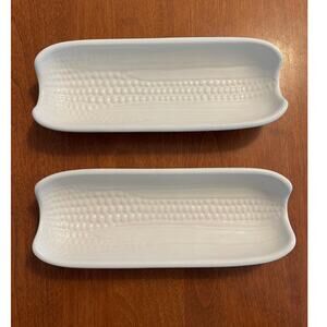 Pfaltzgraff Heritage White Footed Corn on the Cob Stonewear Holders Tray - Two